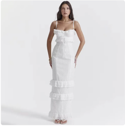 Vestido Ajustado Blanco de Crochet