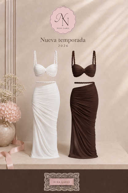 Falda Tubo y Top Halter Trenzado - Nina Label