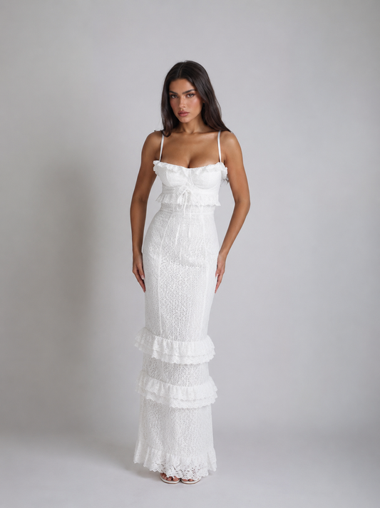 Vestido Ajustado Blanco de Crochet