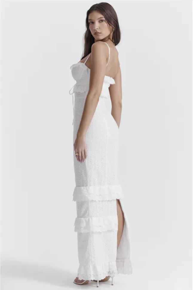 Vestido Ajustado Blanco de Crochet