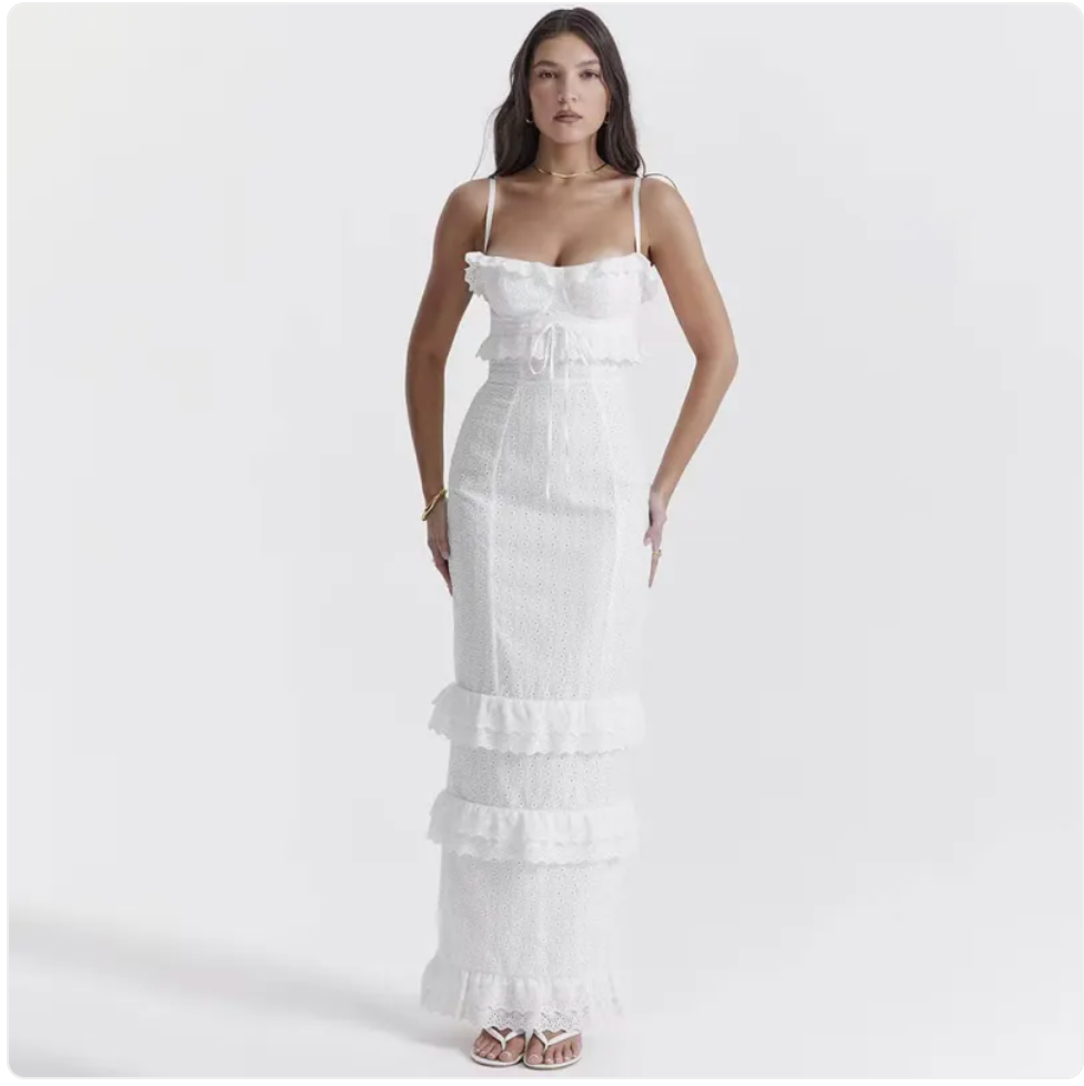 Vestido Ajustado Blanco de Crochet