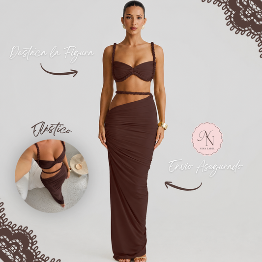 Falda Tubo y Top Halter Trenzado